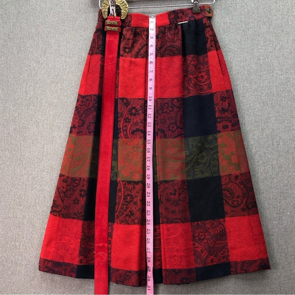 Geiger Vintage Women’s Floral Paisley Pleated Plaid Skirt with Belt Size 36 - Picture 6 of 8